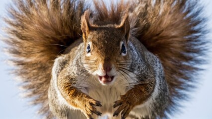 Obraz premium A squirrel with a big tail and long legs standing on top of something, AI