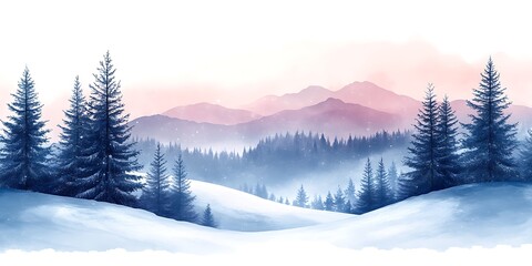 Obraz premium Elegant silhouettes of snow-covered Christmas trees against a pastel winter landscape