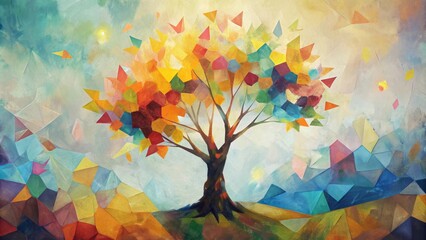 Painting of a tree with colorful leaves in the autumn