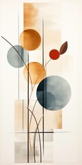 Abstract artwork featuring circular shapes and lines in earthy tones.