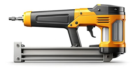 Illustration of a modern nail gun isolated on a white background, featuring a sleek design and bold lines, symbolizing construction and DIY projects.