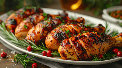 Turkey drumsticks in a white dish