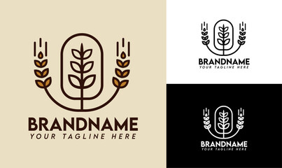 Modern Minimalist Wheat Logo Design Template for Bakery Business