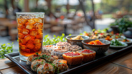 Turkish tea with snacks in a beautiful dish