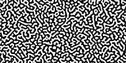 Abstract Turing organic wallpaper with background. Turing reaction diffusion monochrome seamless pattern with chaotic motion. Natural seamless line pattern. Linear design with biological shapes.