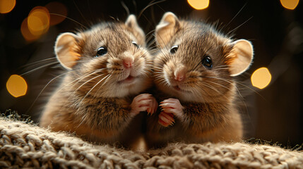 Two mousse gossiping talking to each other black background