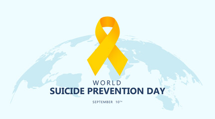 World suicide prevention day. Yellow ribbon vector illustration. September 10th. Suitable for banners, web, greeting cards, social media etc