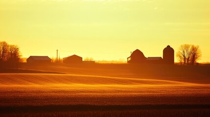 Obraz premium Distant Barns Against Early Morning Light