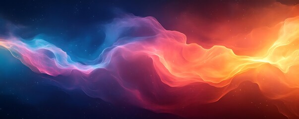 Fototapeta premium Vibrant, abstract waves of color blend harmoniously across a cosmic background, perfect for use in digital design, art projects, or futuristic themes,