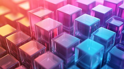 Obraz premium Colorful glass cubes arranged in a geometric pattern, creating a modern, visually striking aesthetic perfect for backgrounds, technology, or design-related projects,