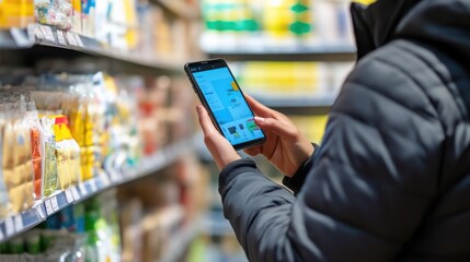 Modern Retail Worker Using Smartphone for Stock Restocking