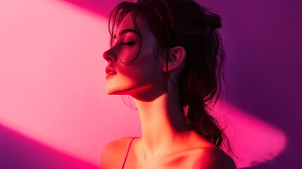 Fototapeta premium woman in sexy pose and an erotic purple lighting mood