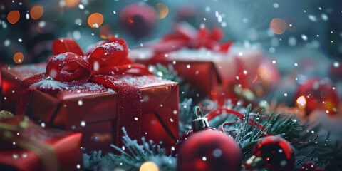 Christmas gift box, Christmas gift with blur background , wallpaper for Christmas 