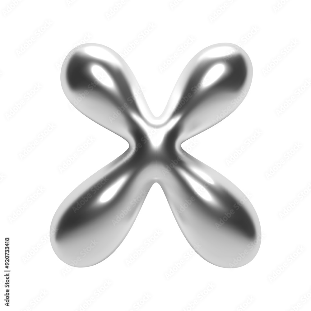 Aufkleber 3d chrome letter x in futuristic y2k bubble style. inflated liquid metal form with shiny silver glos
