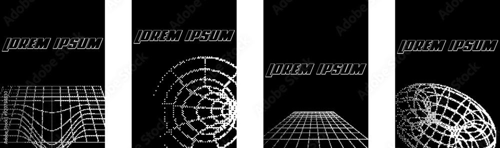 Poster Monochrome retro Y2K brutal posters with abstract vector bitmap effect that imitates pixels. Y2K modern graphic elements and geometric shapes. Vector EPS 10