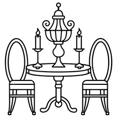 Elegant dining set including table  art vector illustration