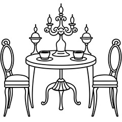 Elegant dining set including table  art vector illustration