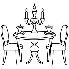 Elegant dining set including table  art vector illustration