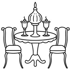 Elegant dining set including table  art vector illustration