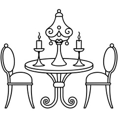 Elegant dining set including table  art vector illustration