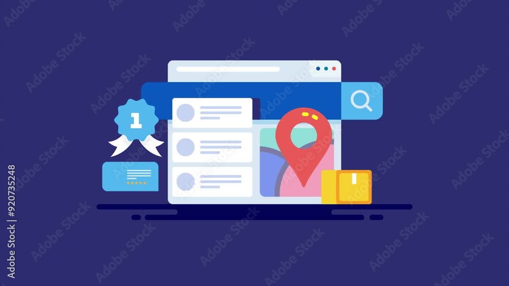 Poster business listing on search engine map, contact information with customer review display on web brows