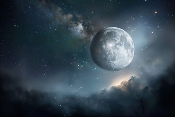 Obraz premium A blue planet with a background of shining stars. Ideal for space-themed designs. Beautiful simple AI generated image in 4K, unique.