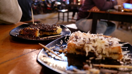 Toast with chocolate sprinkles on the table