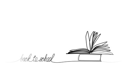 continuous drawing of an open book in one line. back to school concept vector