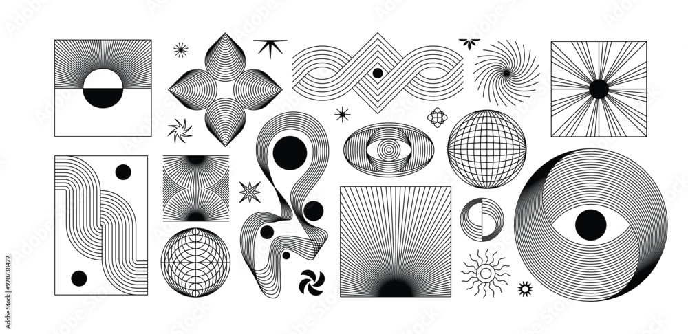 Poster Vector minimal geometric illustrations set - trendy abstract aesthetic linear compositions, prints, frames and graphic design elements