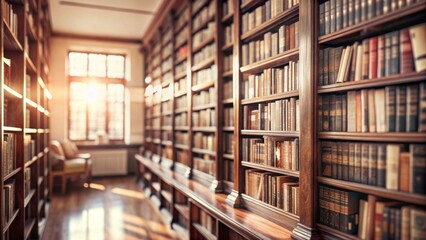 illustration of bookshelf in library with blurred background