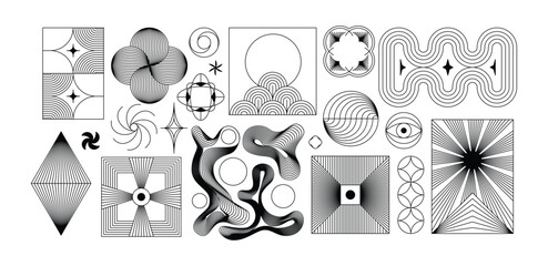 Vector minimal geometric illustrations set, trendy abstract aesthetic linear compositions, prints, frames and graphic design elements