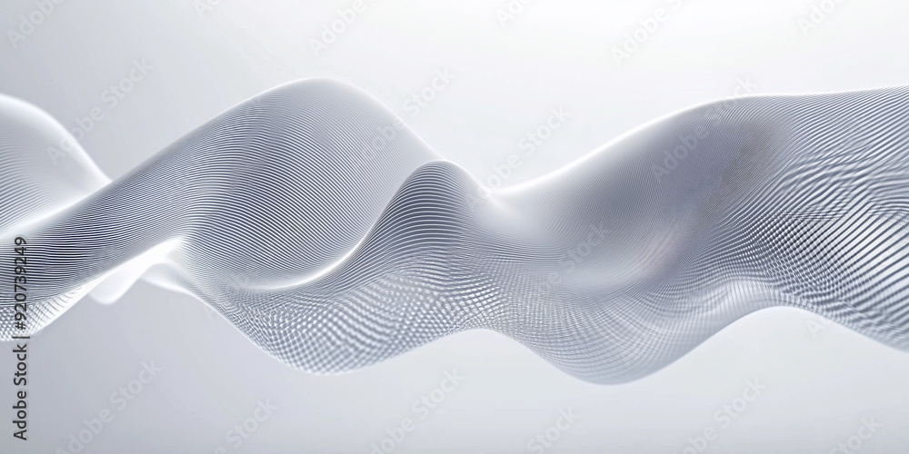 Poster Grey white abstract background with 3d abstract wave element. Digital frequency track equalizer. Lines wave abstract stripe design. Abstract wave element for design	
