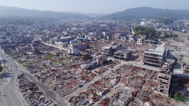 Aftermath of a massive fire that broke out in Noto Wajima after New Year&rsquo;s Day earthquake.