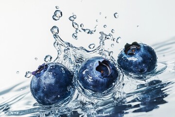 Chandler Blueberry falling into the water with a splash on a white background