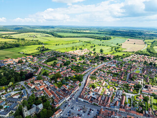 Farms and Fields over Helmsley from a drone, North York Moors National Park, North Yorkshire, England