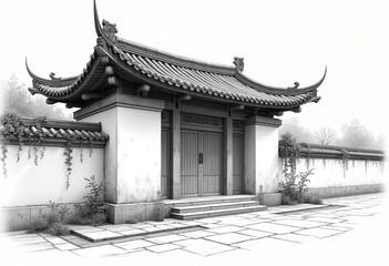 Concept Sketch: Healing Zen Garden with Traditional Chinese Hui-style Architecture