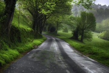 Obraz premium Germany, Mecklenburg-Western Pomerania, Ruegen, Bergen, Alley, cobblestone street. Beautiful simple AI generated image in 4K, unique.