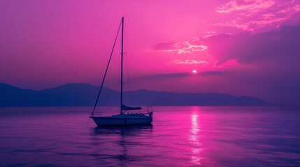 Fototapeta premium Sailboat at Sunset in Pink Sky ..