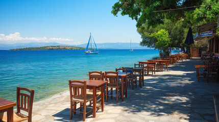 Fototapeta premium Seafront Restaurant with Beautiful Ocean Views ..