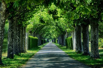 Fototapeta premium Germany, Mecklenburg-Western Pomerania, Ruegen, Bergen, Alley, cobblestone street. Beautiful simple AI generated image in 4K, unique.