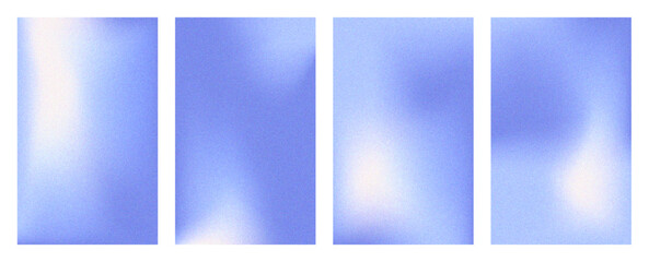 Set of gradient winter backgrounds with grain texture. Aesthetic blue pastel colores covers with soft blurry effect. Vector