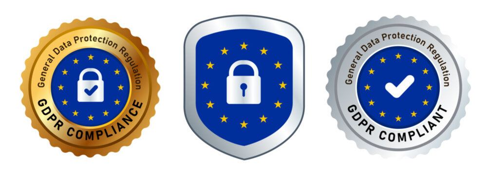 GDPR compliant compliance general data protection regulation badge symbol emblem shield silver and gold