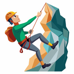 A Male Abseiled Climbing a Rock Face  art vector illustration