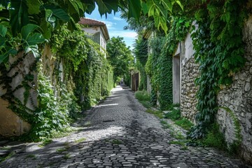 tree-lined street. Beautiful simple AI generated image in 4K, unique.