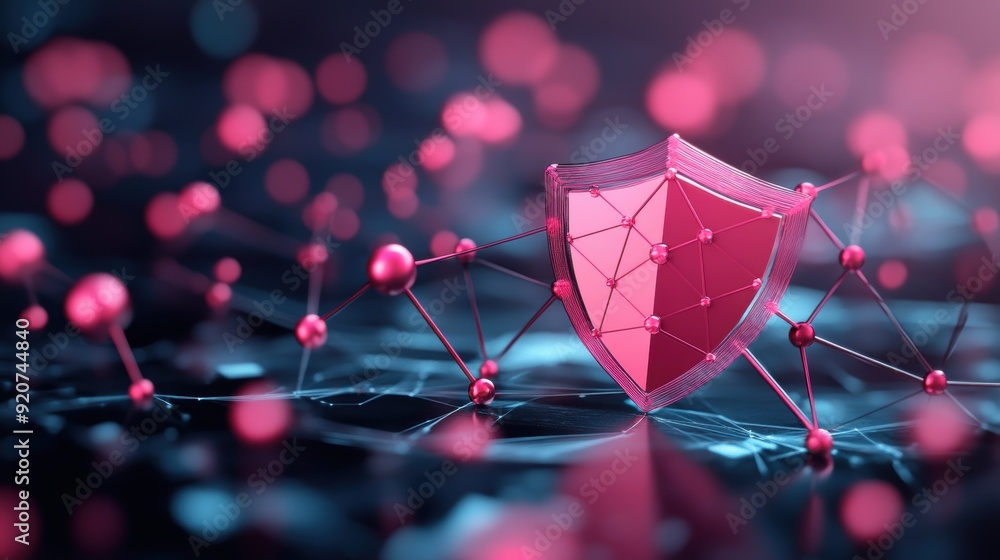 Aufkleber a network of nodes and connections with a shield protecting them, representing cybersecurity protect