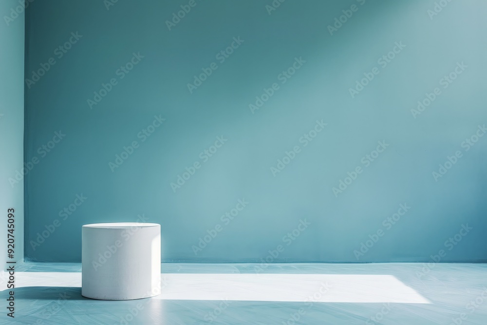 Poster a minimalist room featuring a single white cylindrical object in a well-lit space. the clean design 