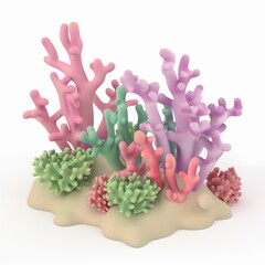 Multi-colored corals in 3D style on a white background
