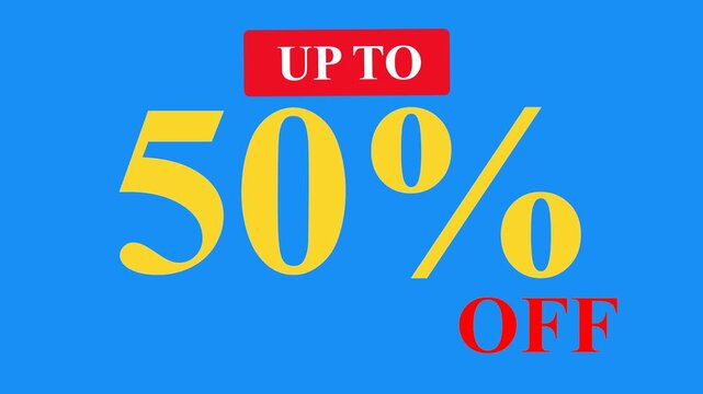 Up to 50% off promotion on a vibrant blue background, ideal for advertising banners, posters, and social media posts
