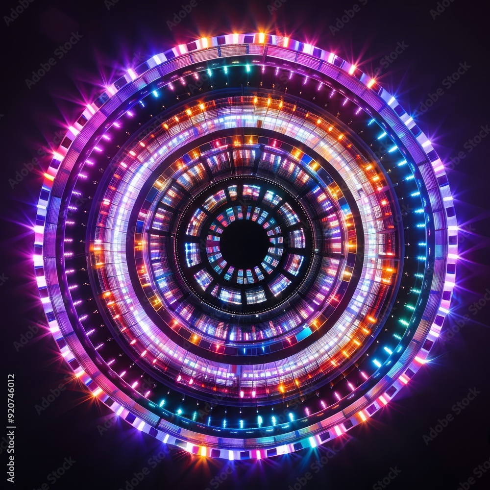 Poster experience a stunning display of vibrant lights in mesmerizing circular patterns that will leave you