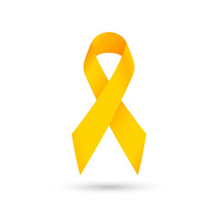 Yellow ribbon awareness Adenosarcoma, Bladder Cancer, Bone Cancer, Endometriosis, Sarcoma, Spina Bifida, Suicide. Isolated on white background. Vector illustration. 01